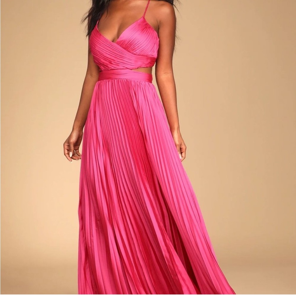 Lulu's Got the Glam Pink Pleated Cutout Maxi Dress
